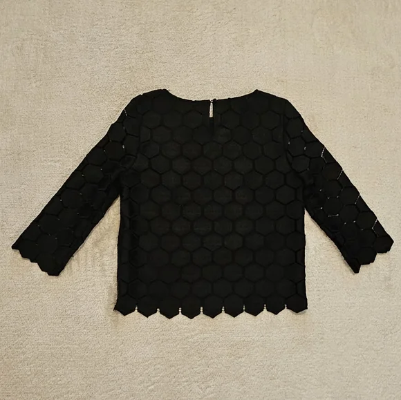 Anne Klein Black Hexagon Lace Long Sleeve Blouse Minimalist Business Casual Work - Picture 8 of 8